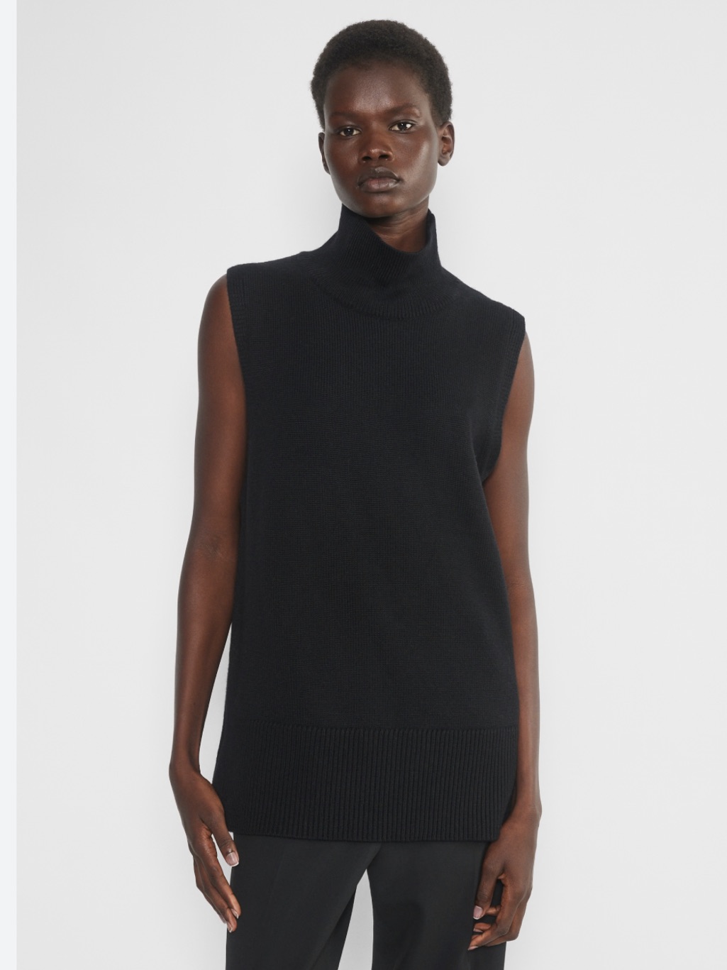 Rachel Zoe Merino Wool Sleeveless Turtleneck Knit Vest - Black M